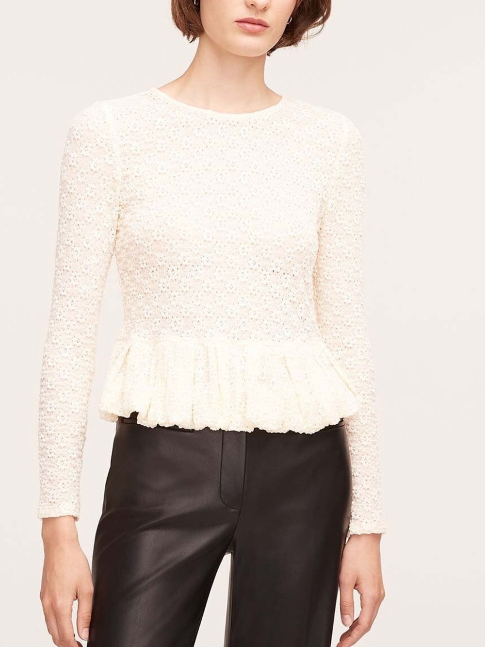 Rebecca Taylor Ivory Stretch Lace Peplum Top Coquette Girl Cottagecore Boho M